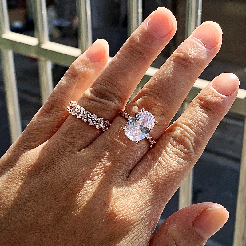 Rose Gold Oval Cut CZ Dia Engagement Ring Set for Women, Sterg Sier Bridal Wedding Band , Cubic Zirconia 2024 Gift 0f3e