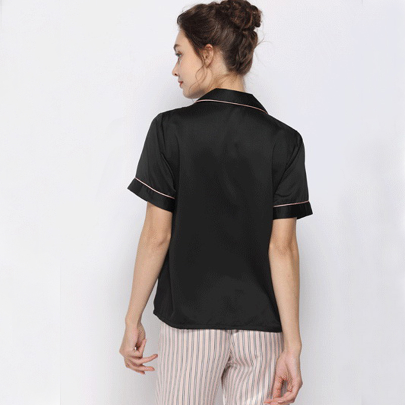JULY'S SONG Soft Faux Silk Pajamas For Women Short Sleeve Sleepwear Lapel Collar Homewear Dot Striped Female Pyjamas Nightwear 201027