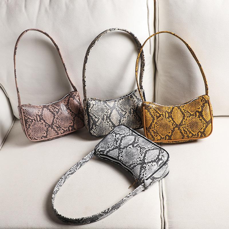 Brand Designer Snake Pattern Women's Shoulder Bag Fashion Simple Handbag Small Square Crossbody Bag, Brown