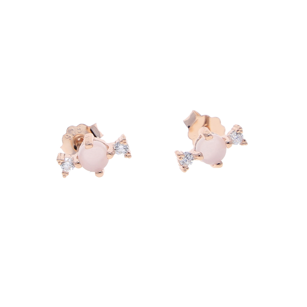 Fashion 925 sterling silver pink heart cup nail charm stud earring with rose gold color plated mini cute earrings for women girl