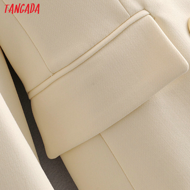 Tangada women double-breasted white blazer female long sleeve elegant jacket office lady formal suits 3H487 201114