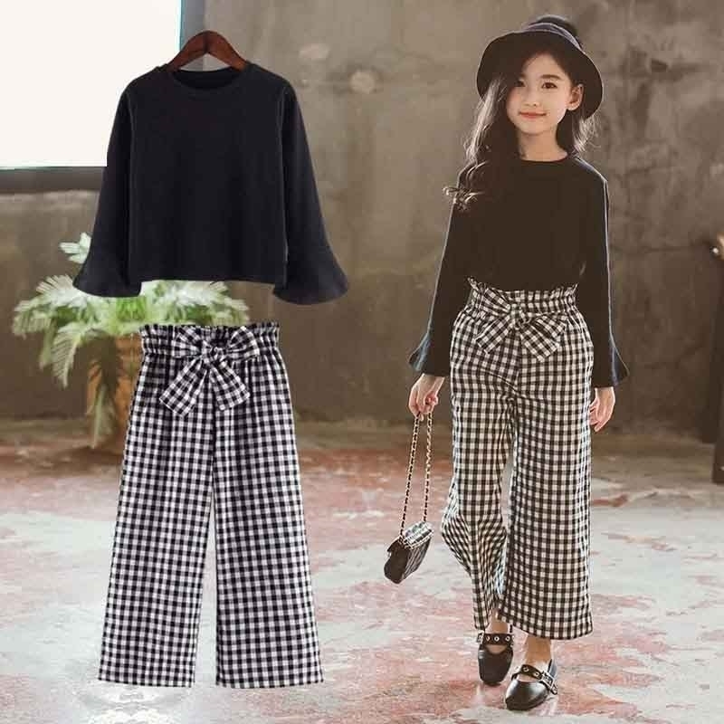 Kids Girls Clothes Sets Long Sleeve T-shirts + Plaid Wide Leg Pants Autumn Children's Clothing Teenage For 7 8 10 12 Years 201031, Black
Kids Girls Clothes Sets Long Sleeve T-shirts + Plaid Wide Leg Pants Autumn Children's Clothing Teenage For 7 8 10 12 Years 201031, Black