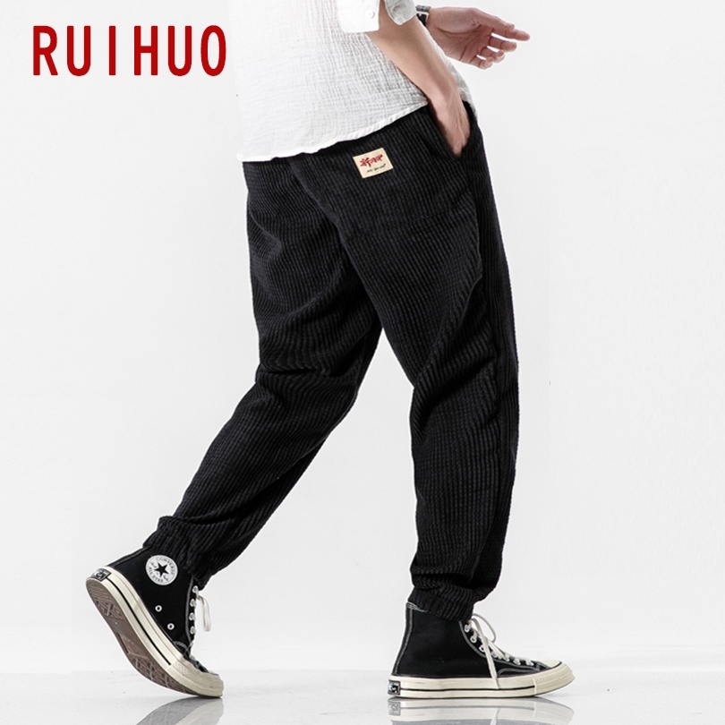 RUIHUO Autumn Corduroy Harem Pants Men Joggers Men's Pants Korean Streetwear Men's Casual Pants Hip Hop Tracksuit M-5XL 201112