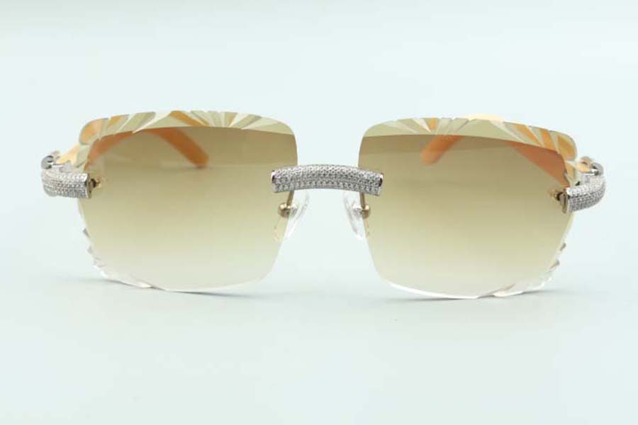 2021 cutting lens micro-paved dias sunglasses 3524020, natural white buffalo horns temples glasses, size: 58-18-140mm