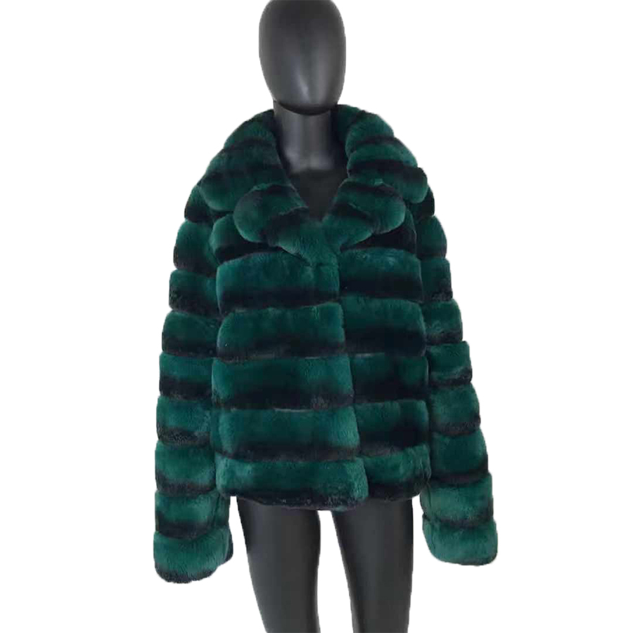 New Fashion Rex Rabbit Fur Coat Full Sleeves Chinchilla Color High Quality 100% Genuine Rex Rabbit Fur 201112