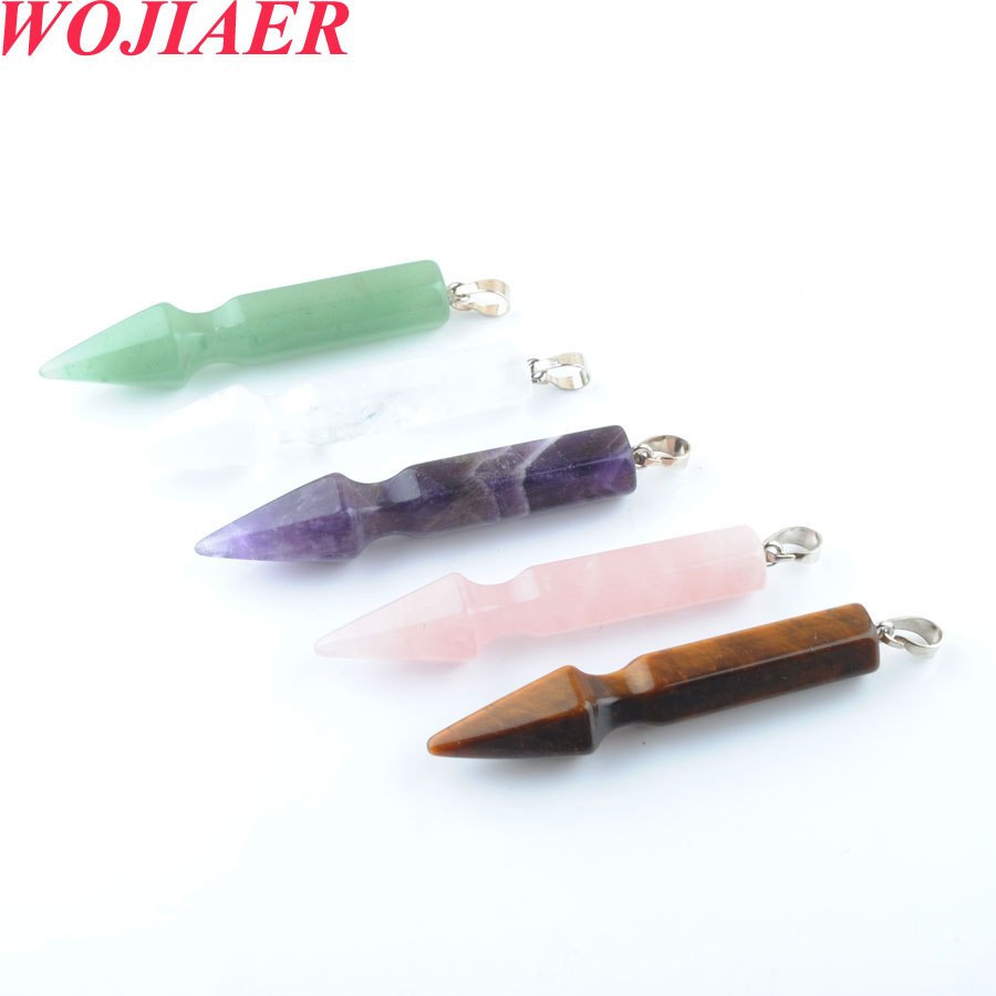 WOJIAER Natural Stone Hexagonal Column Pendant Necklace for Healing Point Women Jewelry Crystal Bullet Tiger's Eye DBO909