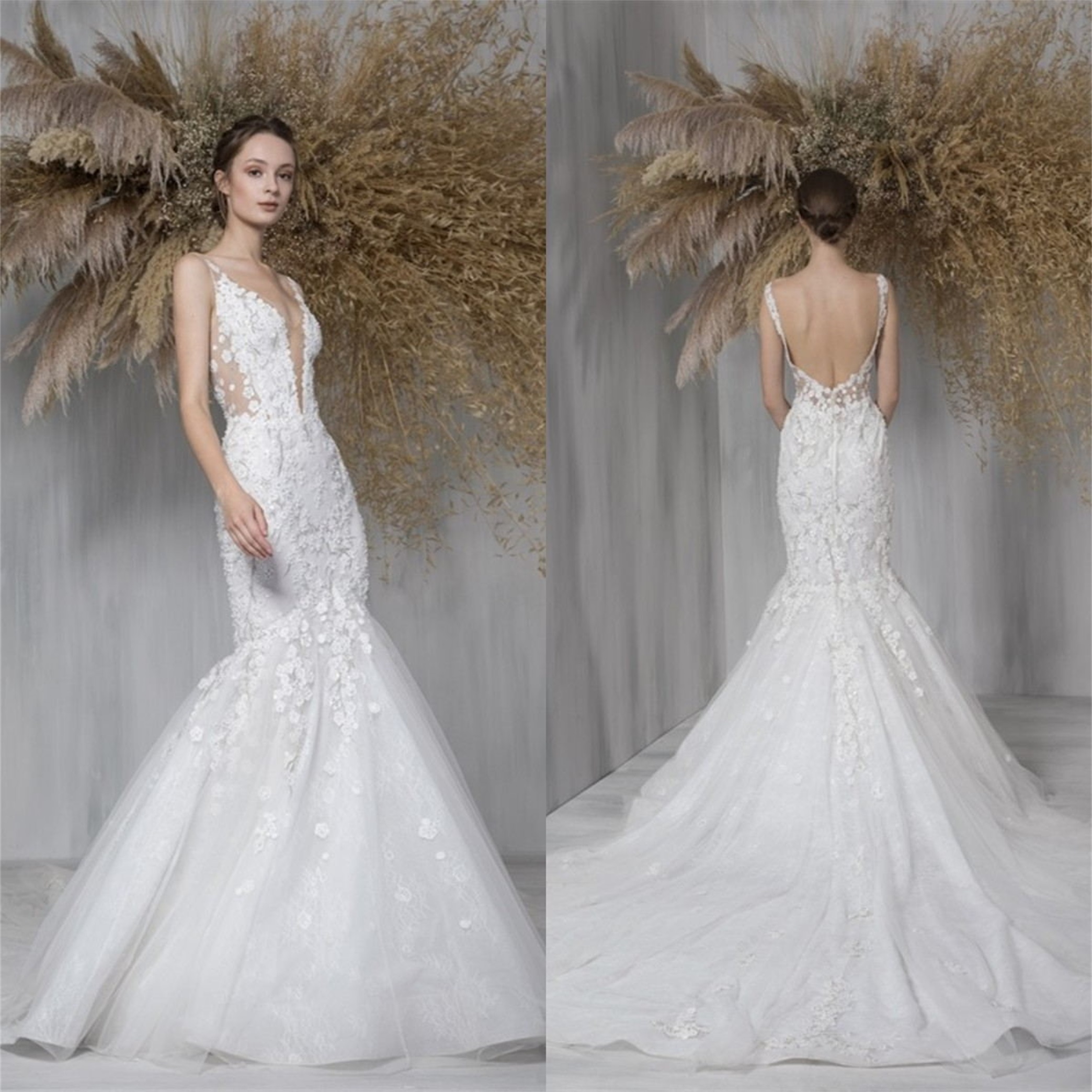 2021 Fashion Wedding Dresses Deep V Neck Lace 3D Appliques Mermaid Bridal Gowns Custom Made Sexy Open Back Sweep Train Wedding Dress, White
2021 Fashion Wedding Dresses Deep V Neck Lace 3D Appliques Mermaid Bridal Gowns Custom Made Sexy Open Back Sweep Train Wedding Dress, White