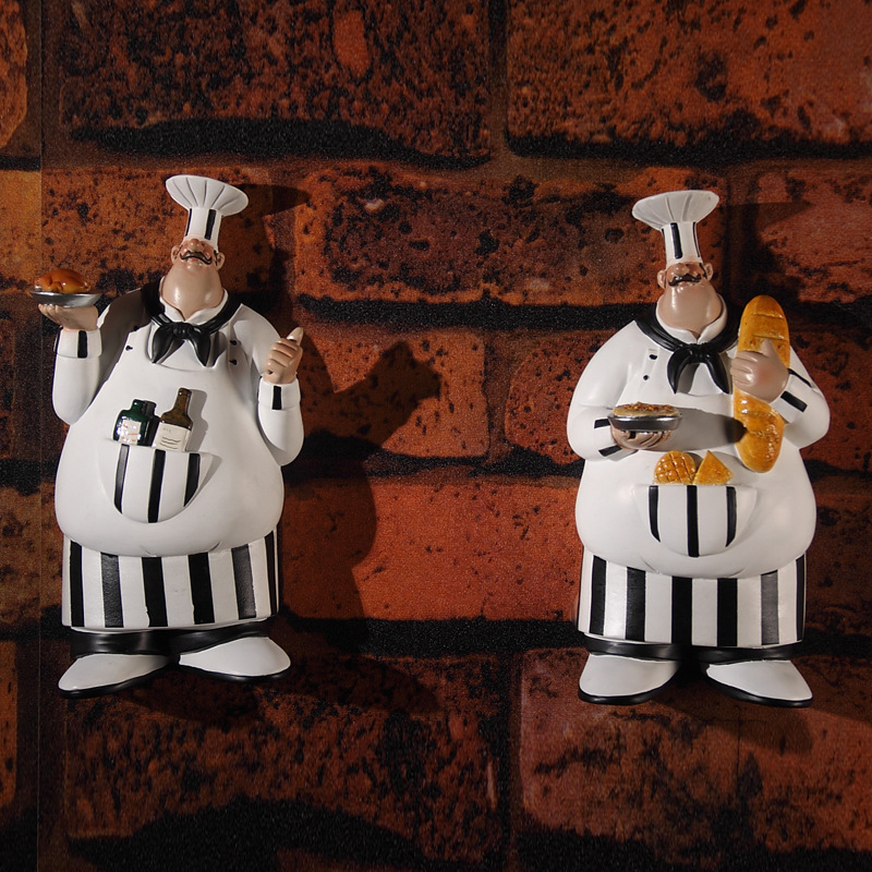 VILEAD 26cm 2Pcs/Set Resin Wall Hanging Chef Figurines Vintage Creative Ornaments For Home Christmas Decoration Supplies Gifts T200710