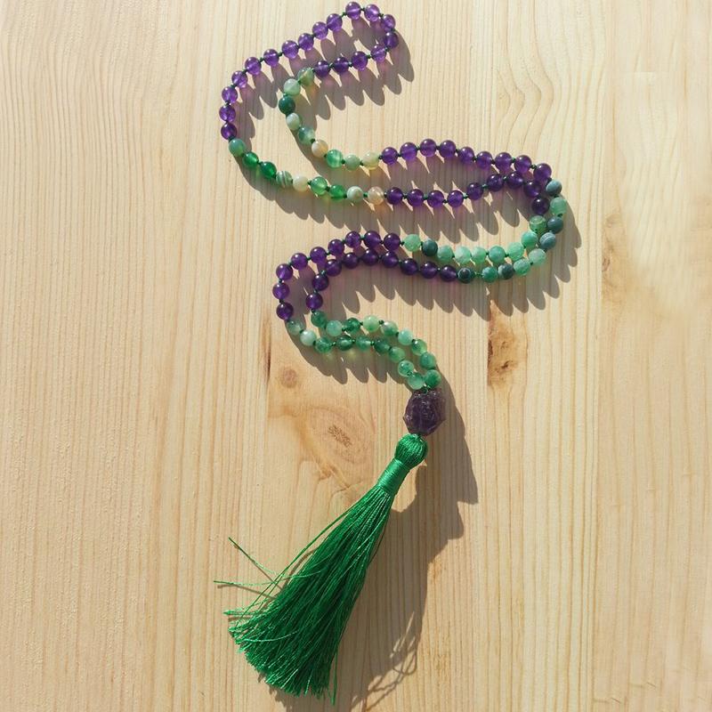 Raw Amethysts Pendant Necklace Green A-gate Knotted Necklace Long Tassel Mala Boho Jewelry Handmade Gift For Her
Raw Amethysts Pendant Necklace Green A-gate Knotted Necklace Long Tassel Mala Boho Jewelry Handmade Gift For Her
