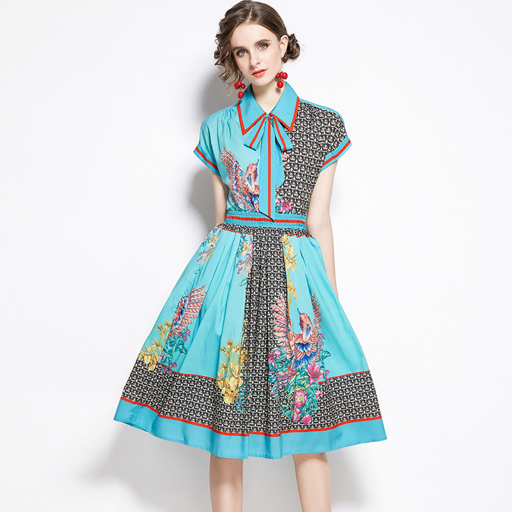 2021 New Merchall Runway Custom Summer Suit Women' Short Sleeve Vintage Print Blouse + Elastic Waist Mid Skirt Two Piece Set Zve6 53QH, Peacock blue
2021 New Merchall Runway Custom Summer Suit Women' Short Sleeve Vintage Print Blouse + Elastic Waist Mid Skirt Two Piece Set Zve6 53QH, Peacock blue