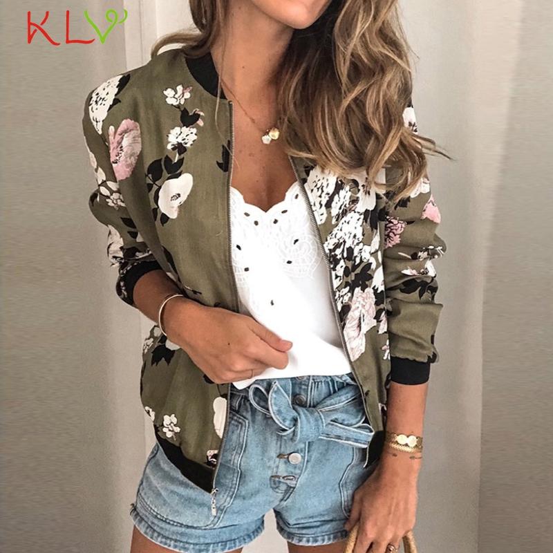 Women Jacket Fashion Ladies Retro Floral Zipper Bomber Jacket Casual Coat Winter Autumn Spring Print Outwear Women Clothes 19Sep