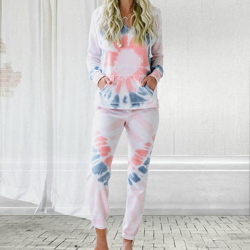 VERTVIE 2020 Summer Tie Dye Printed Women Sportswear Long Sleeve Tops + Long Pants Hooded Set Nightwear Fashion Casual Sportsuit, Color 2
VERTVIE 2020 Summer Tie Dye Printed Women Sportswear Long Sleeve Tops + Long Pants Hooded Set Nightwear Fashion Casual Sportsuit, Color 2