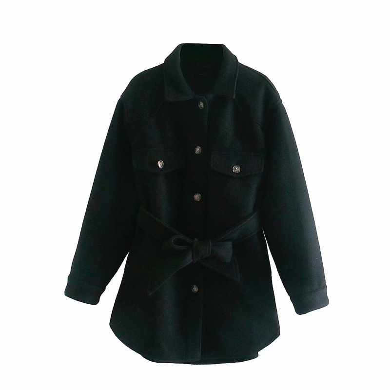 Tangada Women Thick Wool Coats Jacket With Slash Long sleeves pocket Ladies Elegant Autumn Winter coat 4M55 201112