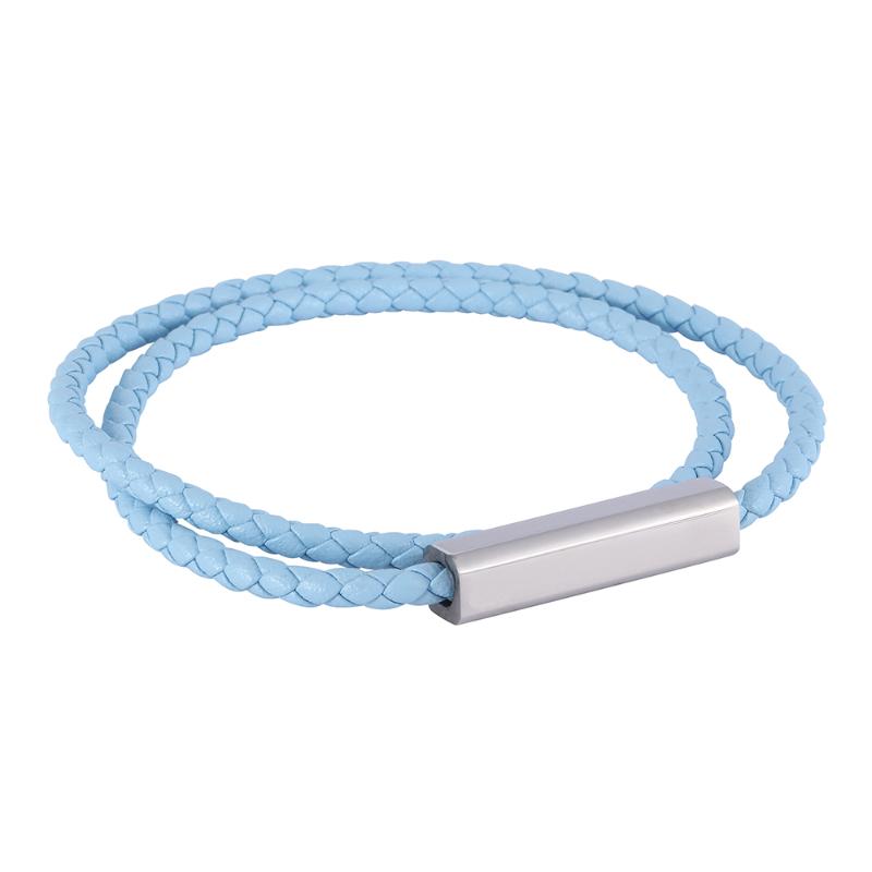 Fashion Sky Blue Leather Bracelets Charm Bangle Handmade Rope Braided Magnetic Clasp Bracelet Men BB0619