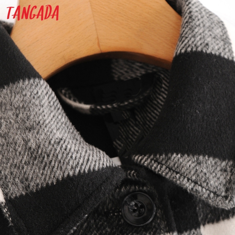 Tangada autumn winter Women oversized plaid Print chic casual jacket pocket Outwear female casual Coat 3A58