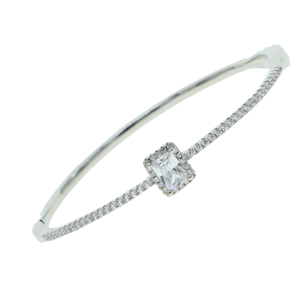 Trendy Silver color 5A Sparking bling bling cubic zirconia cz fashion jewelry geometric tear drop rectangle cz bangle bracelet Elegant Gift