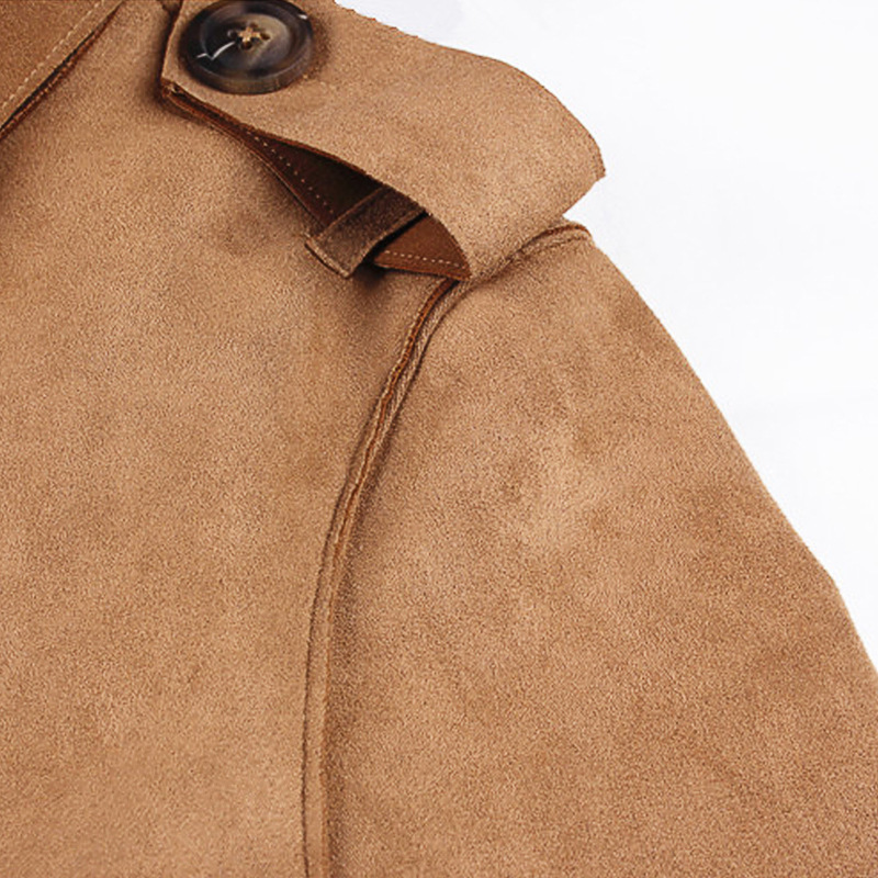 Autumn Winter Suede Women's Long Trench Coats Camel Sashes Windbreaker Coat Pink Armygreen Gray Outerwear 201102