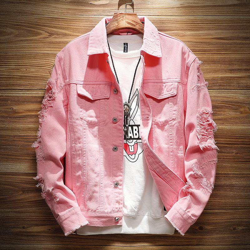 New Fashion Brand Denim Jacket Men Ripped Holes Mens Pink Jean Jackets Garment Washed Mens Denim Coat, White
New Fashion Brand Denim Jacket Men Ripped Holes Mens Pink Jean Jackets Garment Washed Mens Denim Coat, White