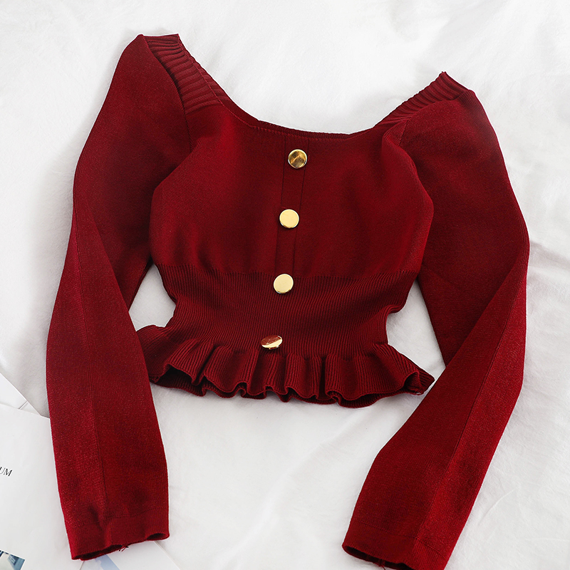Gaganight Women Sweater Korean Version Long Sleeve Sweet Solid Short Girl Spring Autumn Knitted Pullovers Female Sweaters 201221