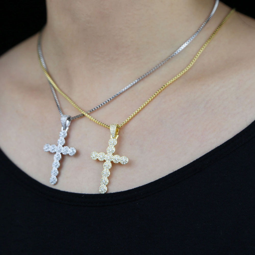 high quality 41+10cm hip hop bling jewelry wholesale iced out bling 5A cubic zirconia cz pray cross pendant women necklace