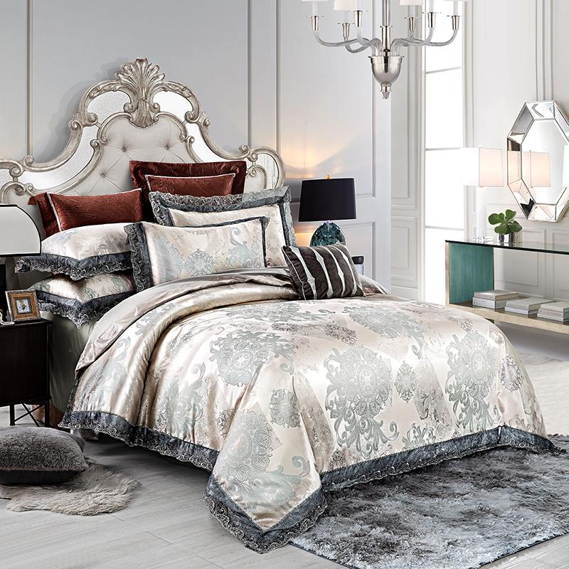 Silvery Green Blue Luxury European Style Jacquard Silk Bedding Set Lace Duvet Cover Bed Sheet/Linen Bed 3/4pcs Skirt Pillowcases
Silvery Green Blue Luxury European Style Jacquard Silk Bedding Set Lace Duvet Cover Bed Sheet/Linen Bed 3/4pcs Skirt Pillowcases