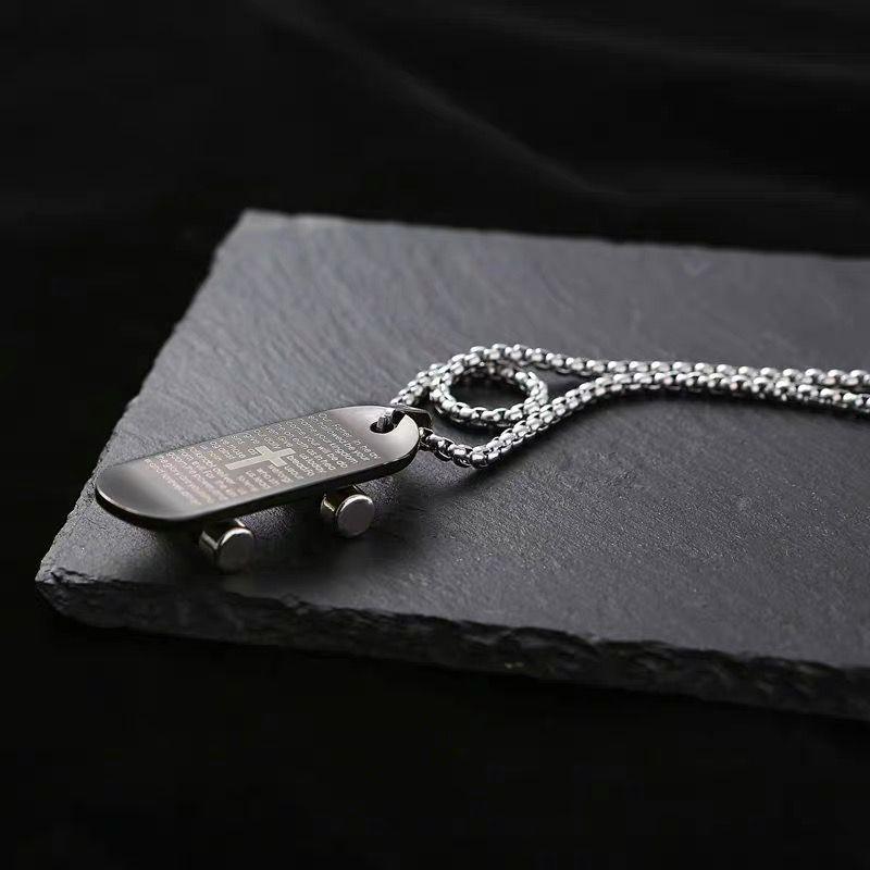 Punk Skateboard Cross Stainless Steel Chains Necklaces Men Jewerly Gold Silver Color Gothic Necklaces & Pendants collier