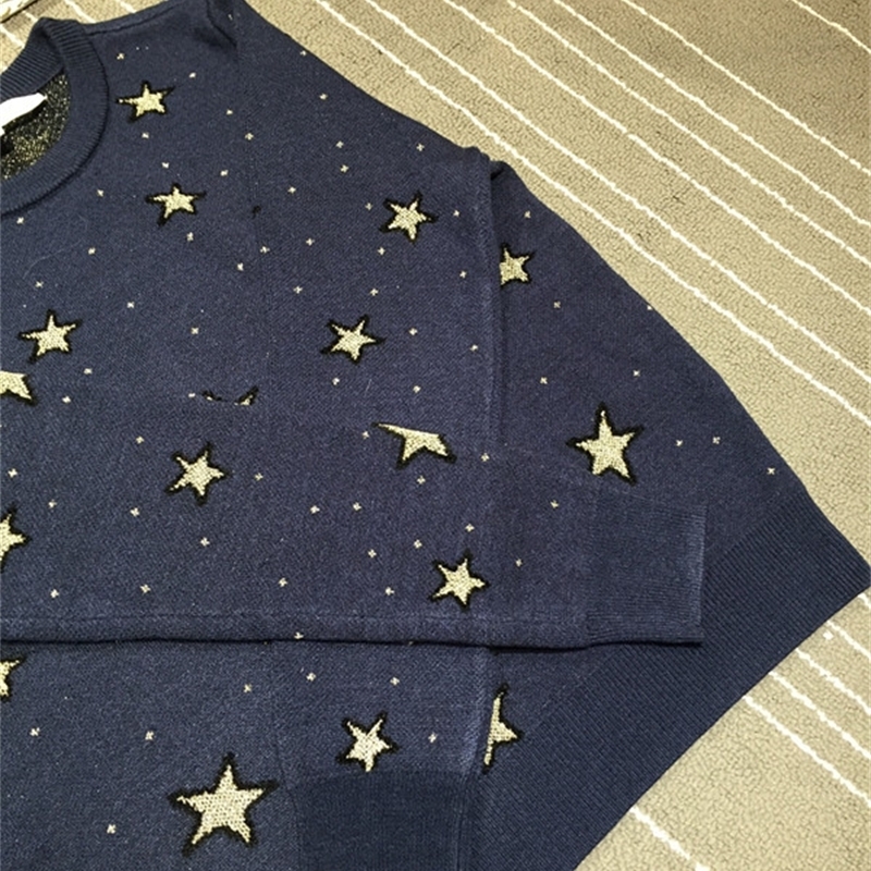 Qooth Fashion Pullovers Sweater Women Stars Embroidery Women Woolen blends Full Sleeve Knitwear Jumper Female QH1903 201201
