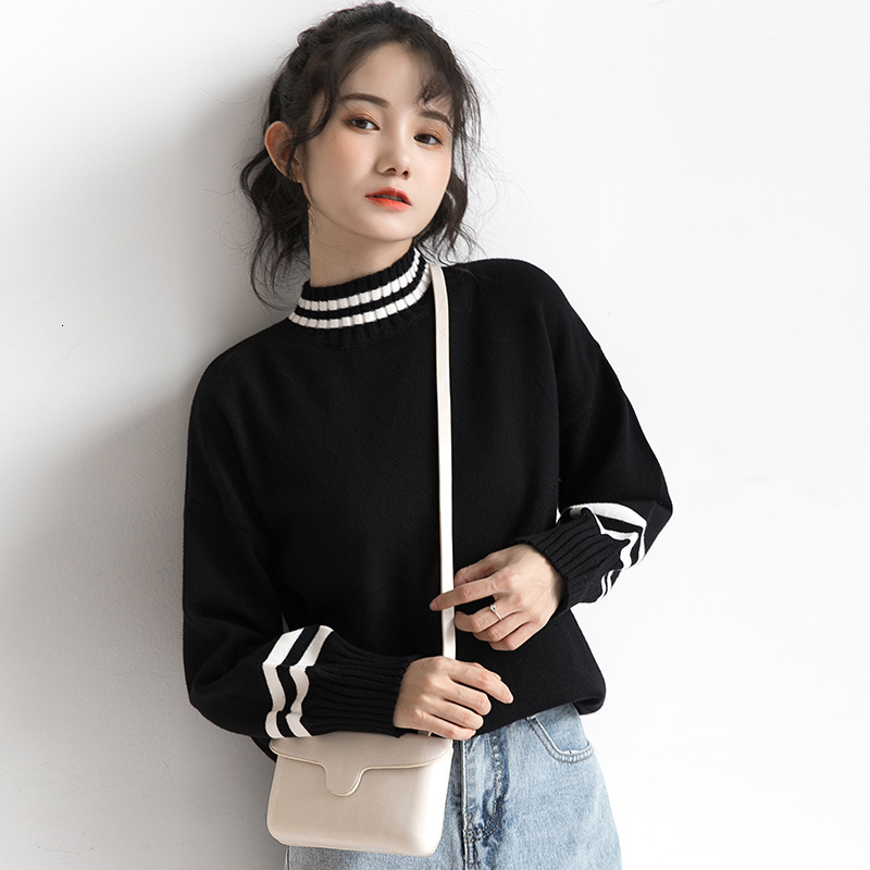 2021 Autumn and Winter New Striped Black Semi-turtleneck High Long Female Bottom Shirt Loose Student Sweater GQ89
2021 Autumn and Winter New Striped Black Semi-turtleneck High Long Female Bottom Shirt Loose Student Sweater GQ89