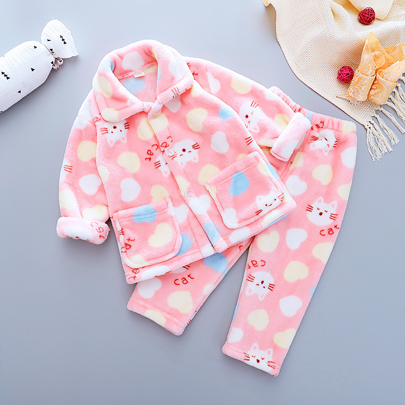 Baby boy girl autumn and winter home service suit baby boy girl baby animal cartoon cute cardigan flannel warm pajamas two-piece Y1105