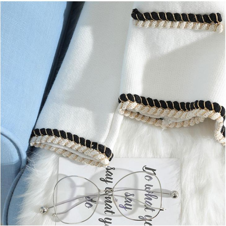 Elegant white cardigan women double breasted pearls buttons knitted sweater V-neck patchwork tops autumn arrival 201222