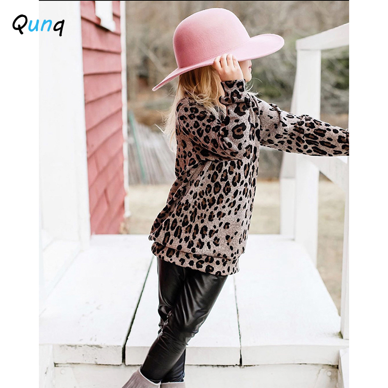 Fashion Girls Clothes Set Long Sleeve Leopard Shirts Black Leather Pants Spring Fall Kids Suits 2 3 4 5 6 Year Children ClothingX1019