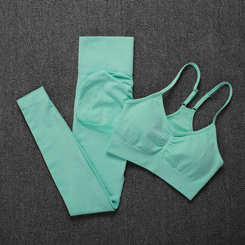 Solid Tracksuit Set Women High Stretchy Seamless Two Piece Sets Women Gym Sports Bra and Leggings outfits for women 201104