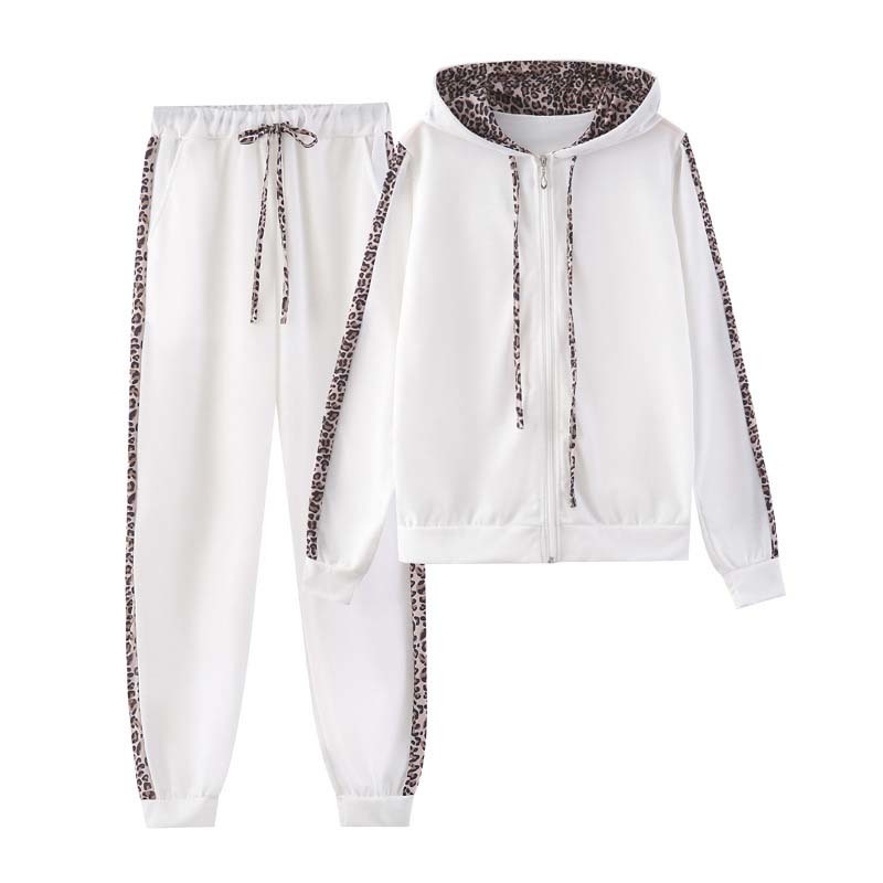 Autumn Winter 2 Piece Set Women Leopard Women Suits Warm Thicken Plus Tracksuit Pant Suit Sweat Suit Female 201007