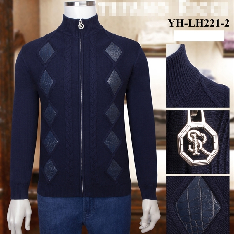 Billionaire sweater Cowhide Cardigan men's winter New fashion Casual embroidery British zipper big size M-4XL free shipping Y201006