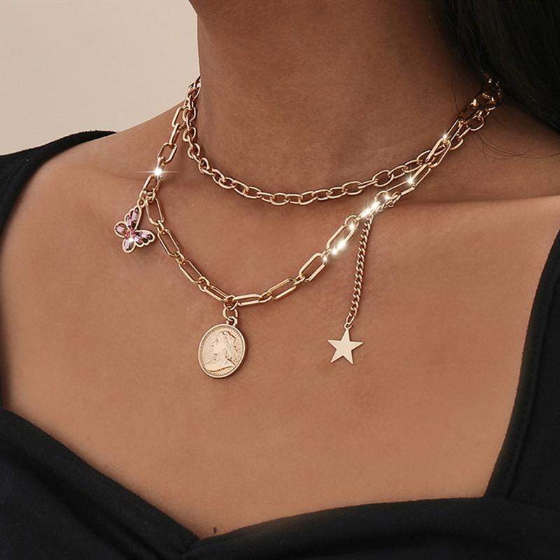 Chokers 2 Pcs/Set Gold Portrait Star Crystal Butterfly Multilayer Necklace For Women Fashion Clavicle Chain Party Jewelry Gifts
Chokers 2 Pcs/Set Gold Portrait Star Crystal Butterfly Multilayer Necklace For Women Fashion Clavicle Chain Party Jewelry Gifts