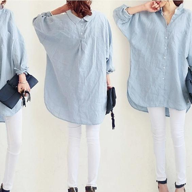White Casual Linen Women Vogor Sean Womens Blouses Shirt Spring Summer Blusas Office Lady Elegant Loose Tops and Blouses 6081 50 201201