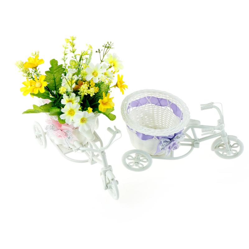 22*11cm Flower Plastic White Tricycle Bike Design Flower Basket Container For Plant Home Weddding Decoration Vase