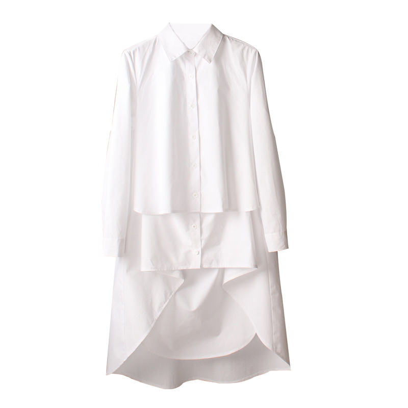[EWQ] Summer New Turn-down Collar Long Sleeve Asymmetrical Large Size High Quality Shirt Top Loose Trend Women Blouse QH324 201125