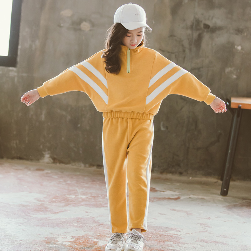 Autumn Kids Tracksuit Girls Costume Children's Clothing Hoodie Striped +Pants Kids Sport Suits for 3-15Y Girls Clothes Set CL059 Y1117