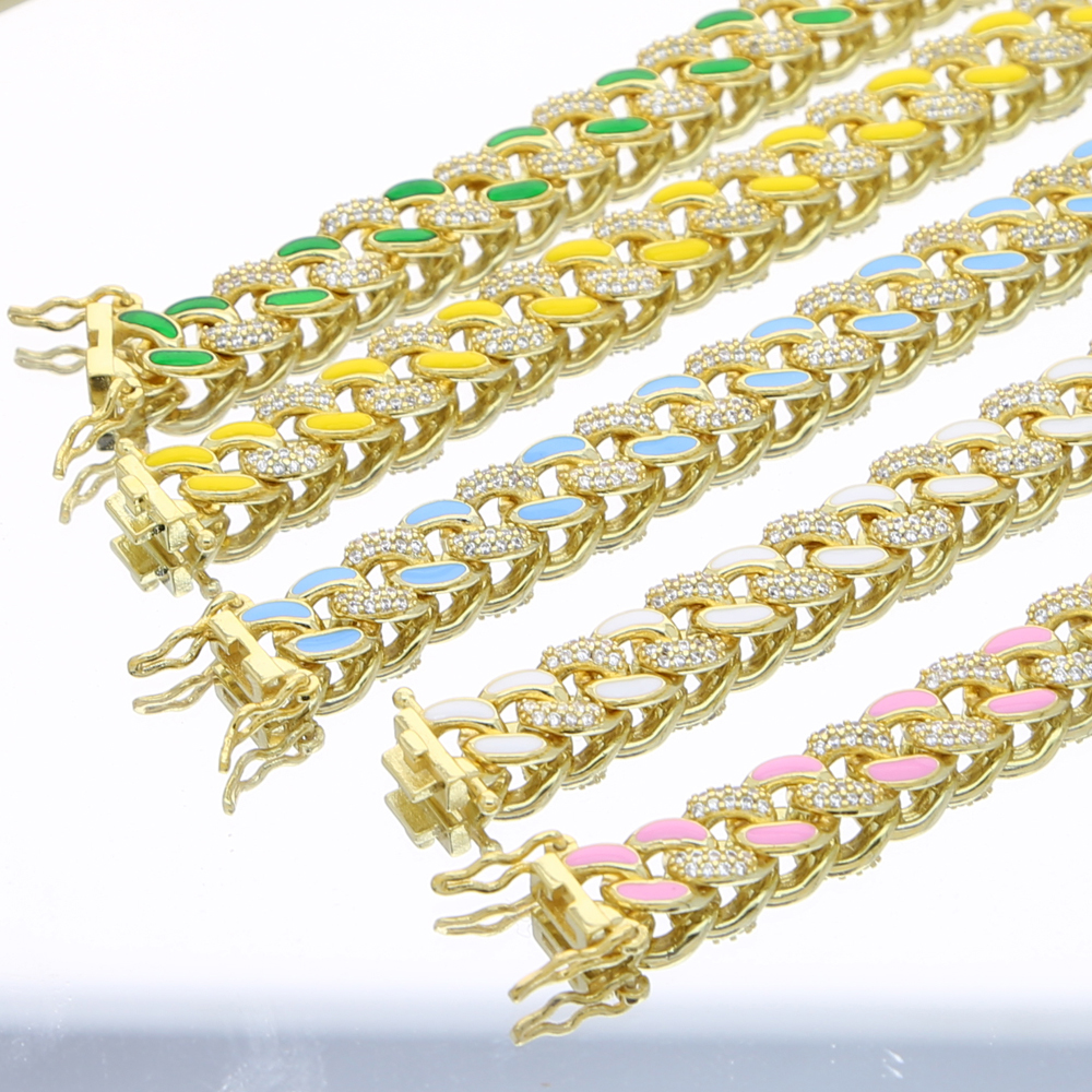 2021 Iced Out Women Lady Hip Hop Bracelet Bangle with Cz Paved 8mm Cuban Chain Enamel Colorful Beautiful Wedding Bracelet Wholesale Gifts
