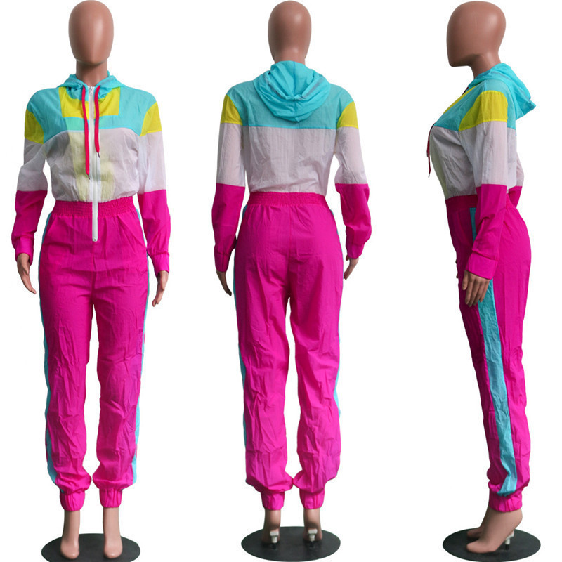 Sexy bodysuit tracksuit rompers womens jumpsuit long sleeve pockets zippers striped print slim overalls combinaison femme T200509