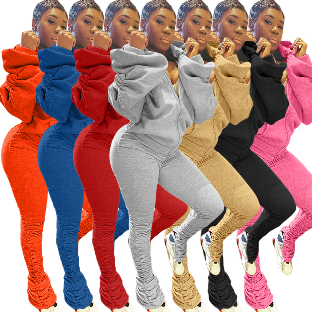 European and American women' pleated split pants bubble sleeve open back hooded sports two piece set, Dark khaki
European and American women' pleated split pants bubble sleeve open back hooded sports two piece set, Dark khaki