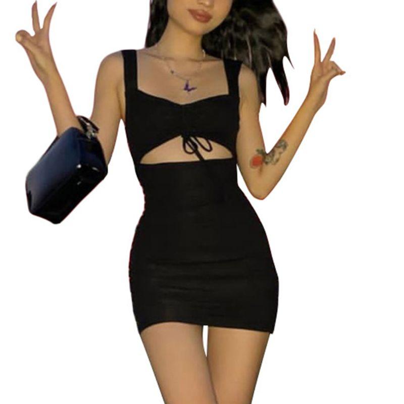 Women Sleeveless Sexy V-Neck Black Bodycon Mini Dress Backless Ruched Drawstring Front Hollow Out High Waist Clubwear, As pic
Women Sleeveless Sexy V-Neck Black Bodycon Mini Dress Backless Ruched Drawstring Front Hollow Out High Waist Clubwear, As pic