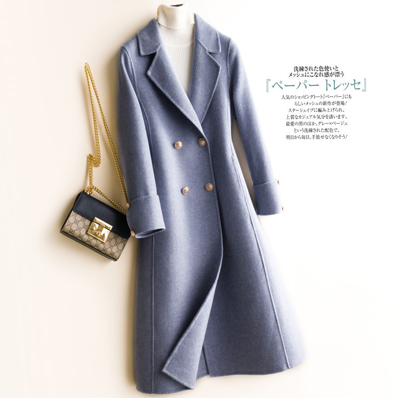 Double-faced cashmere coat female long section Korean version of pure wool waist thin en women T200114