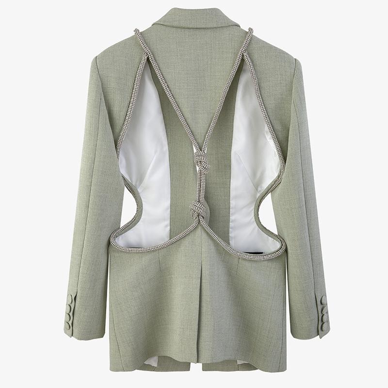 Women' Suits & Blazers Hollow Out Coat Female Lapel Collar Long Sleeve Slim Sexy Backless Diamond Blazer Tops Fashion, Green 
Women' Suits & Blazers Hollow Out Coat Female Lapel Collar Long Sleeve Slim Sexy Backless Diamond Blazer Tops Fashion, Green
