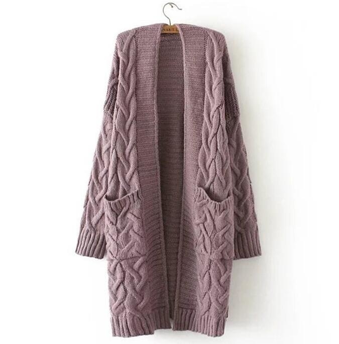 2019 Winter Women Oversize Knitting Long Cardigan with Pockets Loose Causal Twist Knit Sweaters Coat T200319
