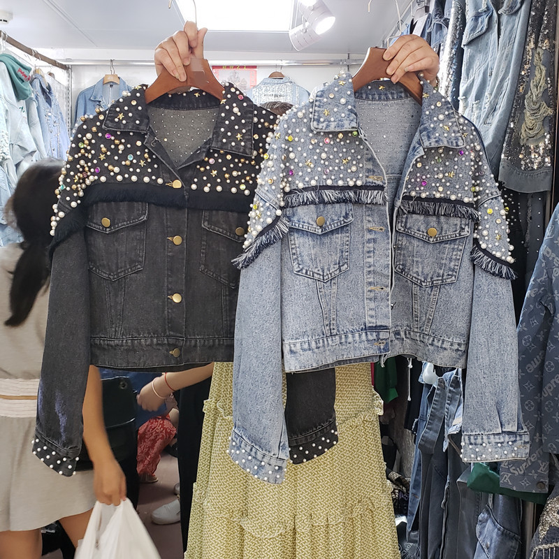 Chaquetas Mujer Autumn Streetwear Denim Jacket Women Hand-studded Pearls Punk Tassel Veste Femme Loose Short Jeans Coats 201106