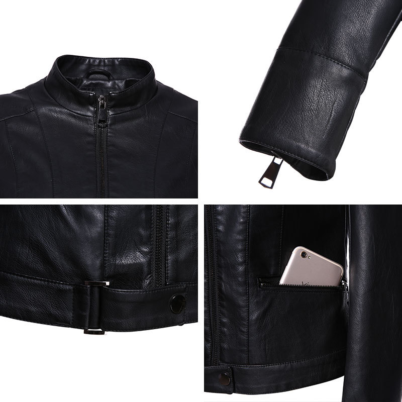 AORRYVLA New Autumn Women's Leather Jacket Slim Black PU Faux Leather Coats Mandarin Collar Motor Biker Jacket With Belt 201226