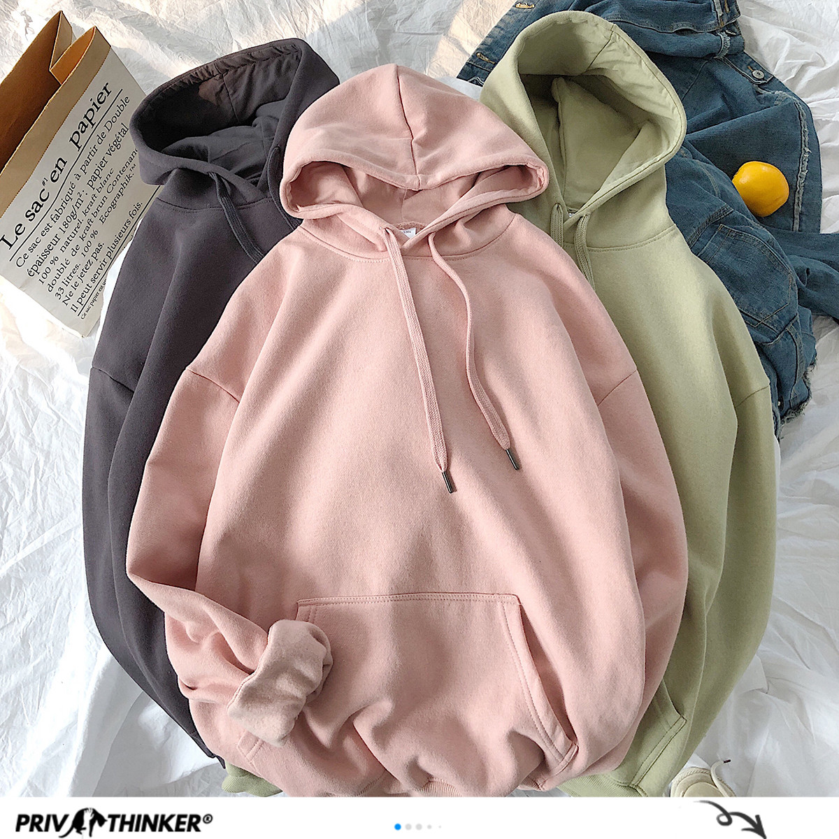 Privathinker Woman's Sweatshirts Solid 12 Colors Korean Female Hooded Pullovers Cotton Thicken Warm Oversized Hoodies Women 200929