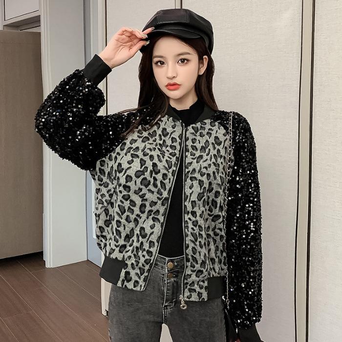 Retro Hong Kong-flavored leopard-print woolen jacket winter new Korean style stitching sequined long-sleeved woolen jacket, Gray
Retro Hong Kong-flavored leopard-print woolen jacket winter new Korean style stitching sequined long-sleeved woolen jacket, Gray